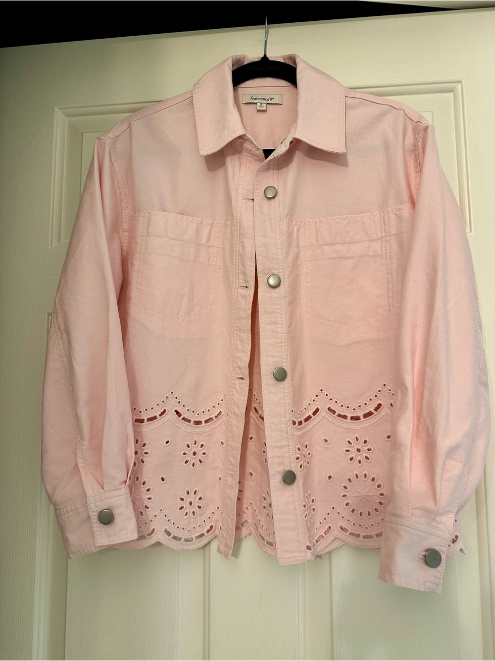 Eyelet Hem Cotton Jacket - Light Pink